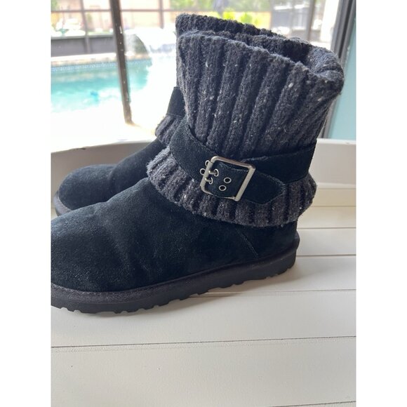 UGG Australia Cambridge Winter Boots Womens Size 5 EUR 36 Black Knit Sheepskin - Picture 2 of 16